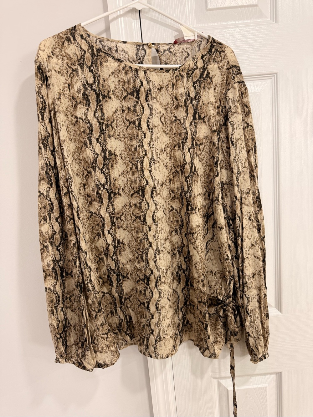 Marina Rinaldi Snake-Print Long Sleeve Top in Taupe and Cream